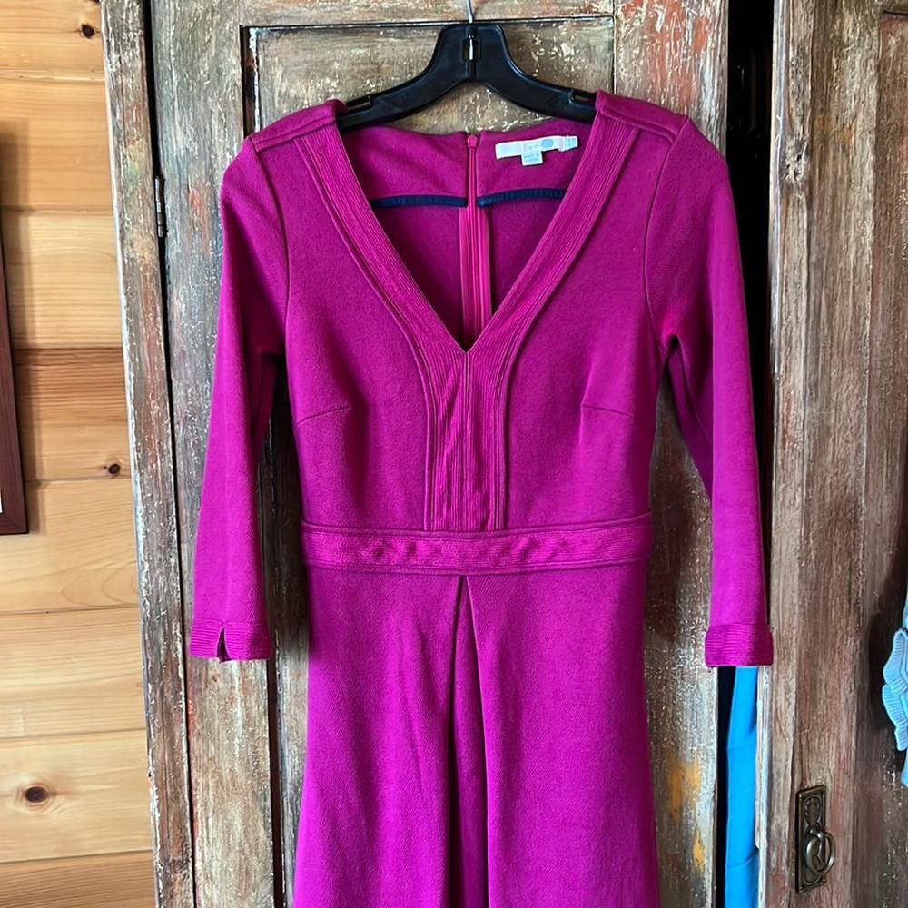 Boden Mercer Mulberry Pink Textured V-Neck Dress Size 2